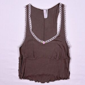 Out From Under Brown Coquette Ribbed‎ Tank Top M Coquette Balletcore Y2K